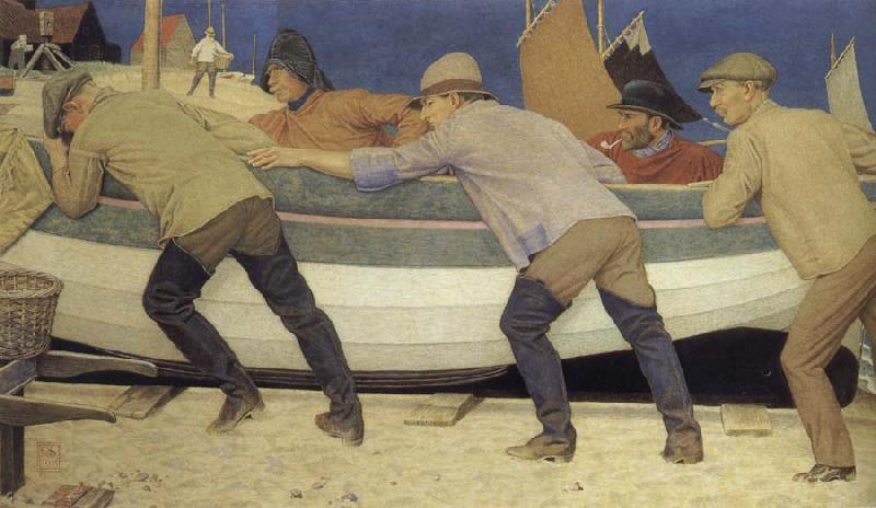 Joseph E.Southall Fishermen and boat China oil painting art